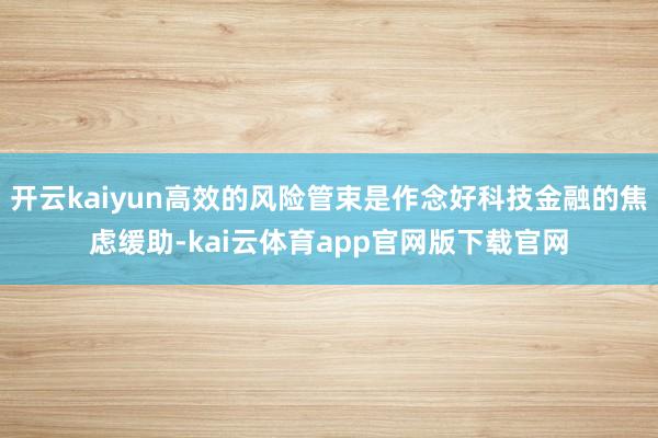 开云kaiyun高效的风险管束是作念好科技金融的焦虑缓助-kai云体育app官网版下载官网
